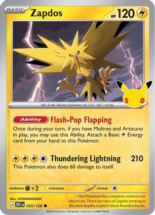 Image of Zapdos 055/128  - Holofoil ME 30th Celebration - Common