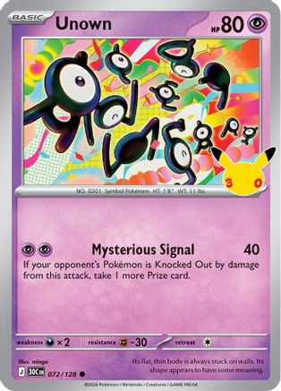Image of Unown 072  - Holofoil ME 30th Celebration - Common
