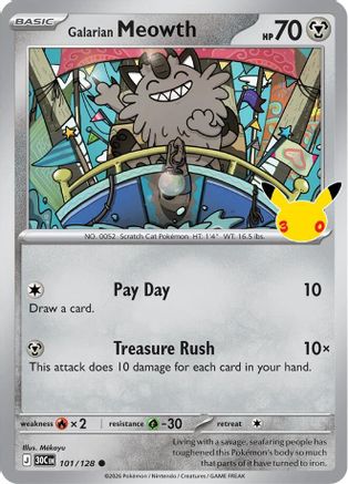 Image of Galarian Meowth 101/128  - Holofoil ME 30th Celebration - Common