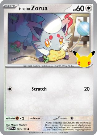 Image of Hisuian Zorua 122/128  - Holofoil ME 30th Celebration - Common