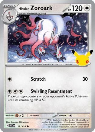 Image of Hisuian Zoroark 123  - Holofoil ME 30th Celebration - null