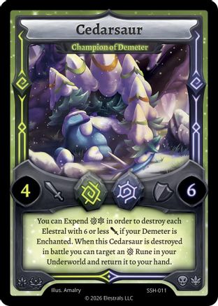 Image of Cedarsaur - Champion of Demeter (SSH-011) - Divine Champions Snowshade Reverse Holo