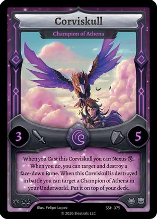 Image of Corviskull - Champion of Athena (SSH-075) - Divine Champions Snowshade Reverse Holo