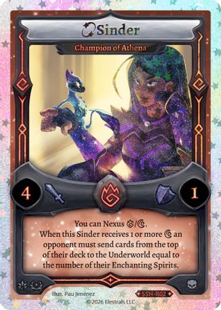 Image of Sinder - Champion of Athena (Stellar) (SSH-R02) - Divine Champions Snowshade Reverse Holo