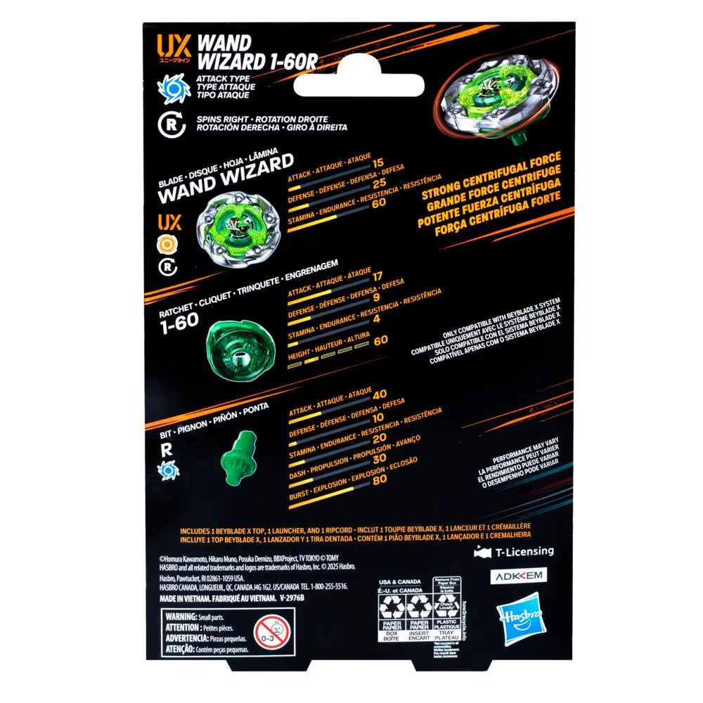 Image of Hasbro Beyblade X Wand Wizard 1-60R UX Starter Pack Top and Launcher