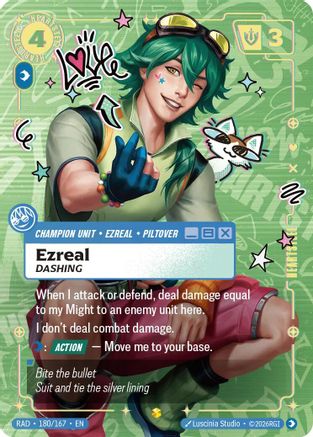 Image of Ezreal, Dashing (Heartsteel Overnumbered) (180/167) - Radiance Foil