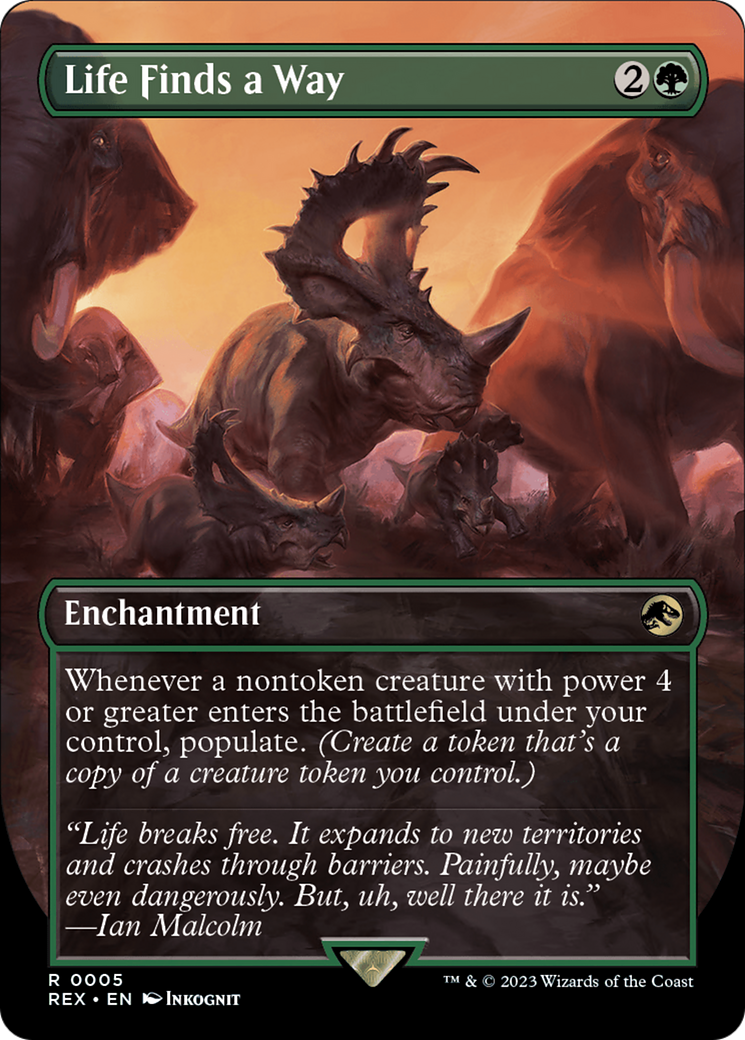 Image of Life Finds a Way (Borderless) (REX-005) - Jurassic World Collection (Borderless) Foil