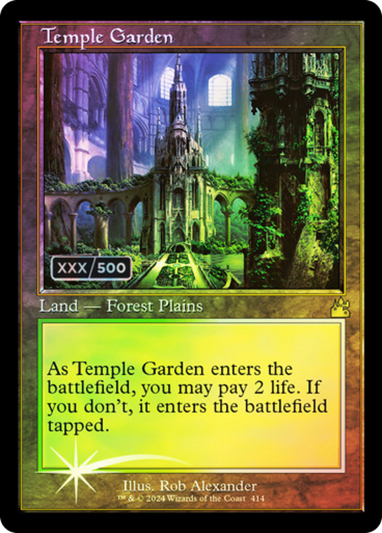 Image of Temple Garden (Retro Frame) (Serial Numbered) (RVR-414) - Ravnica Remastered Foil