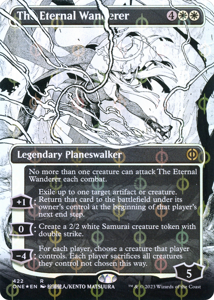 Image of The Eternal Wanderer (Borderless) (Step-and-Compleat Foil) (ONE-422) - Phyrexia: All Will Be One: (Showcase) (Borderless) Foil