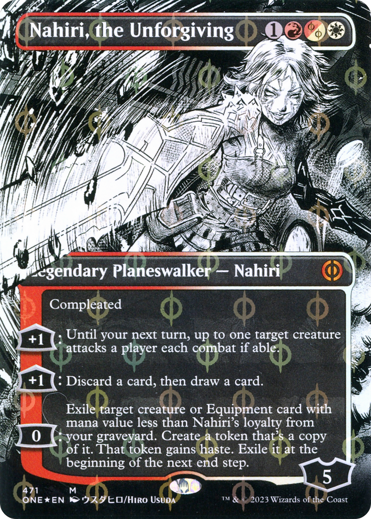 Image of Nahiri, the Unforgiving (Borderless) (Step-and-Compleat Foil) (ONE-471) - Phyrexia: All Will Be One: (Showcase) (Borderless) Foil