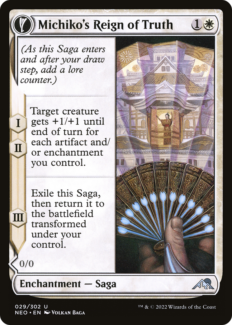Image of Michiko's Reign of Truth (NEO-029) - Kamigawa: Neon Dynasty: (fandfc, enchantment) Foil