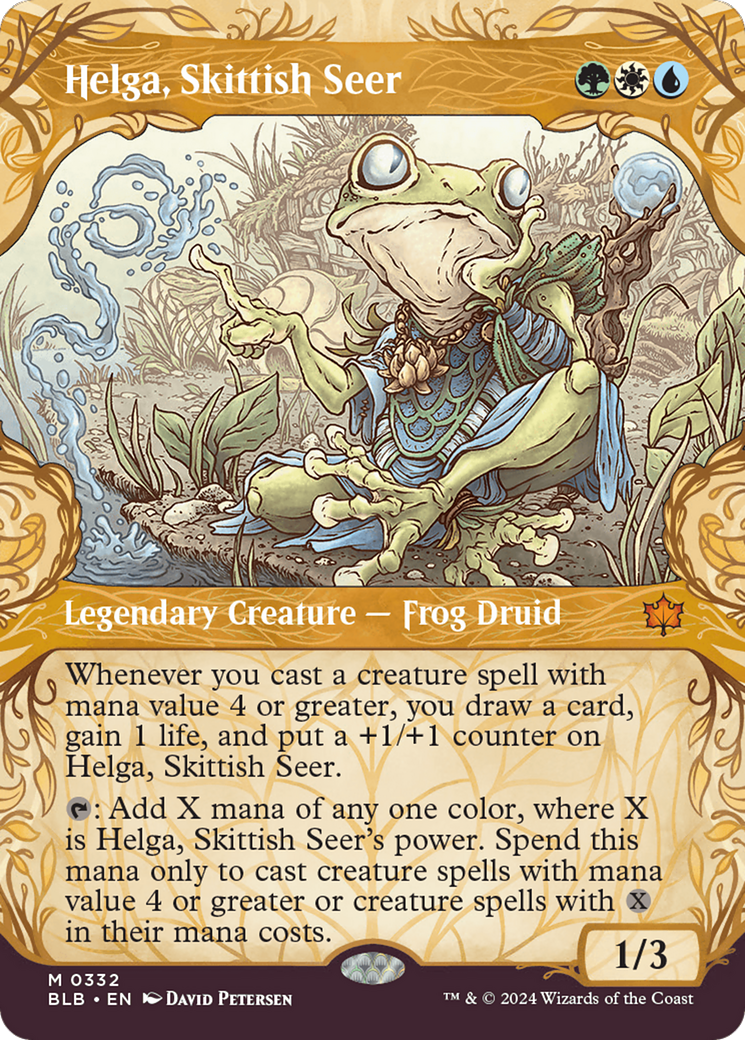 Image of Helga, Skittish Seer (Showcase) (BLB-332) - Bloomburrow: (Showcase) (Borderless) Foil