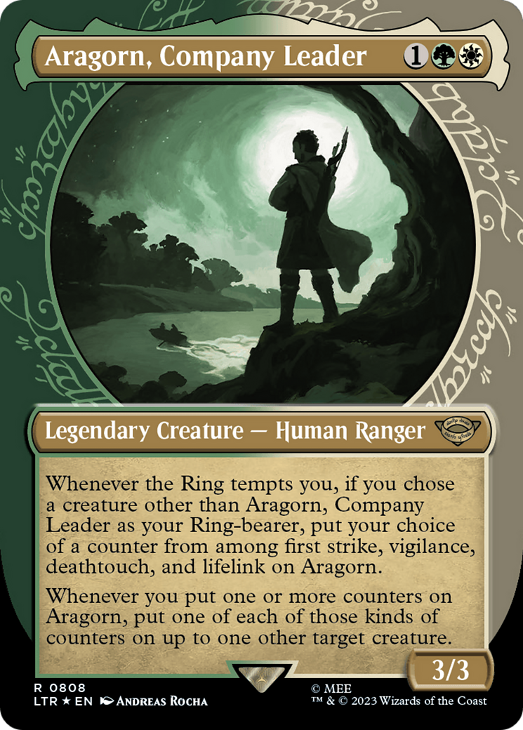 Image of Aragorn, Company Leader (Showcase) (Surge Foil) (LTR-808) - The Lord of the Rings: Tales of Middle-earth: (Showcase) (Borderless) Foil