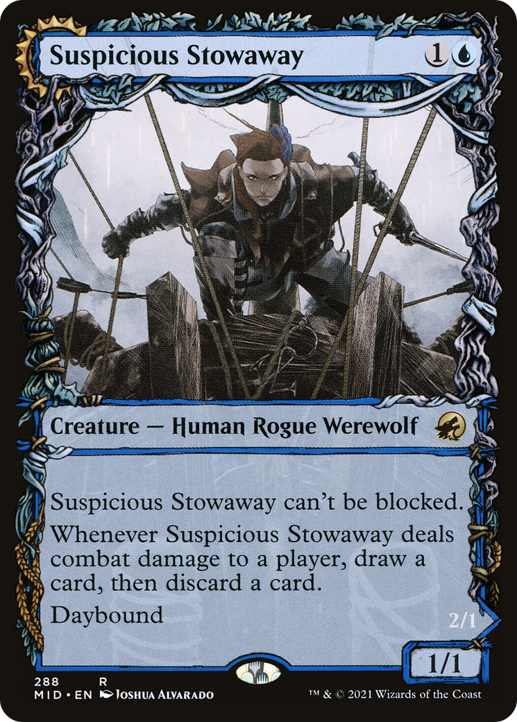 Image of Suspicious Stowaway (Showcase) (MID-288) - Innistrad: Midnight Hunt: (Showcase, Double Faced Transform)