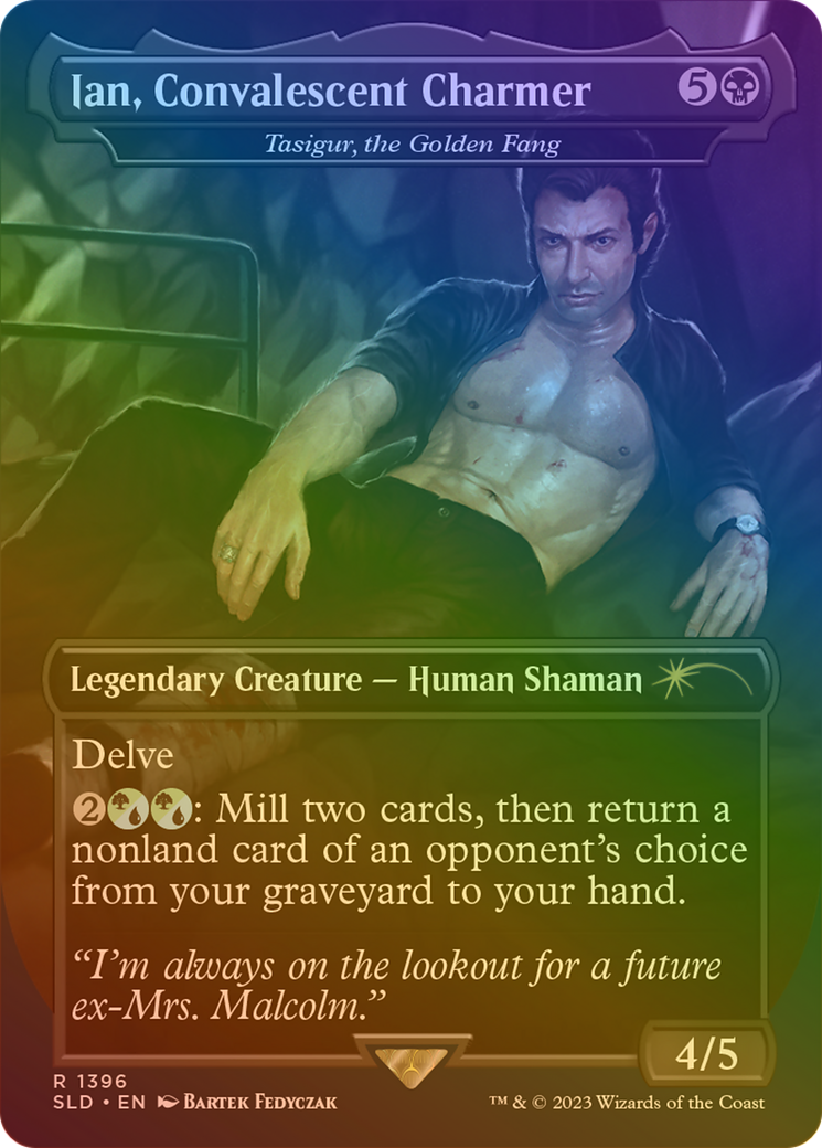 Image of Ian, Convalescent Charmer - Tasigur, the Golden Fang (Rainbow Foil) (SLD-1396★) - Secret Lair Drop / Ian, Convalescent Charmer (Borderless) Foil