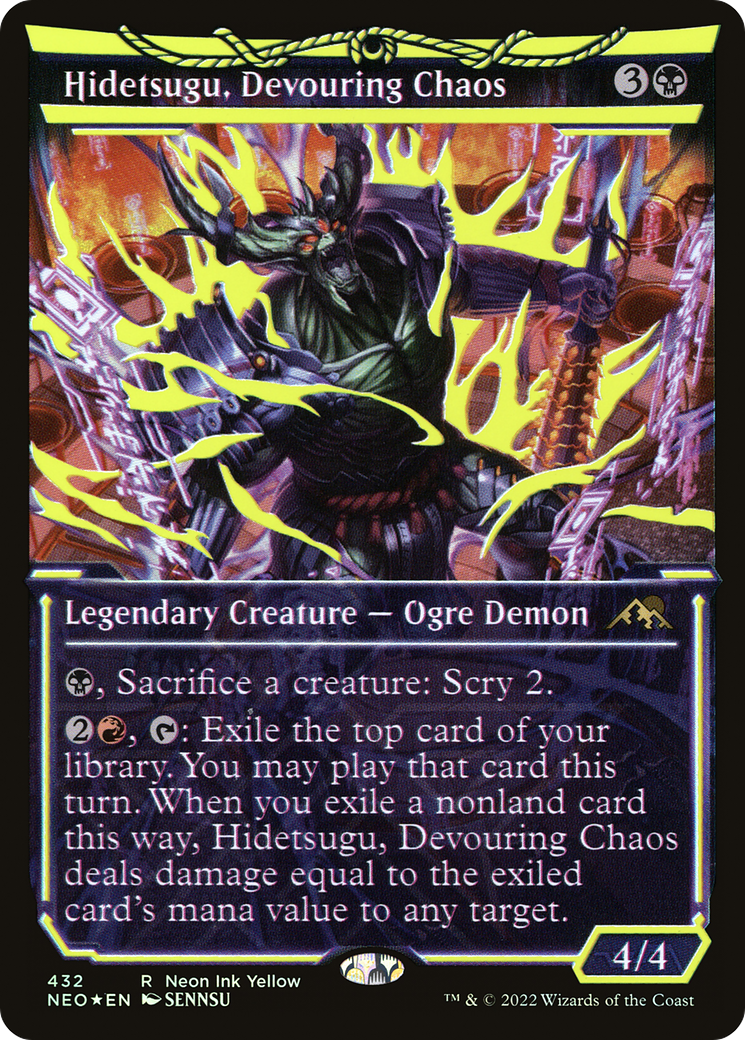 Image of Hidetsugu, Devouring Chaos (Neon Yellow) (WPN Exclusive) (NEO-432) - Kamigawa: Neon Dynasty: (Showcase) Foil