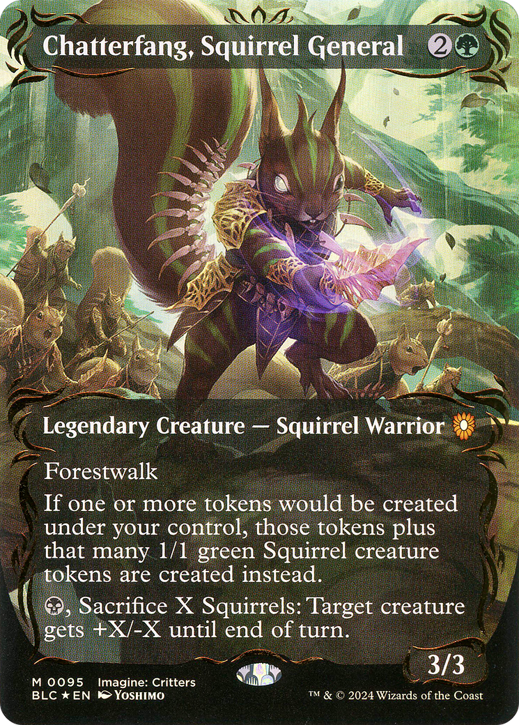 Image of Chatterfang, Squirrel General (Borderless) (Raised Foil) (BLC-095) - Bloomburrow Commander (Borderless) Foil