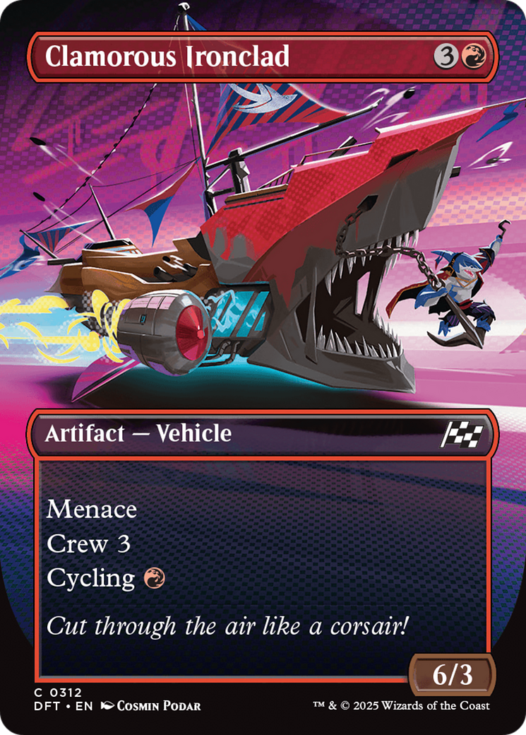 Image of Clamorous Ironclad (Borderless) (DFT-312) - Aetherdrift (Borderless) Foil