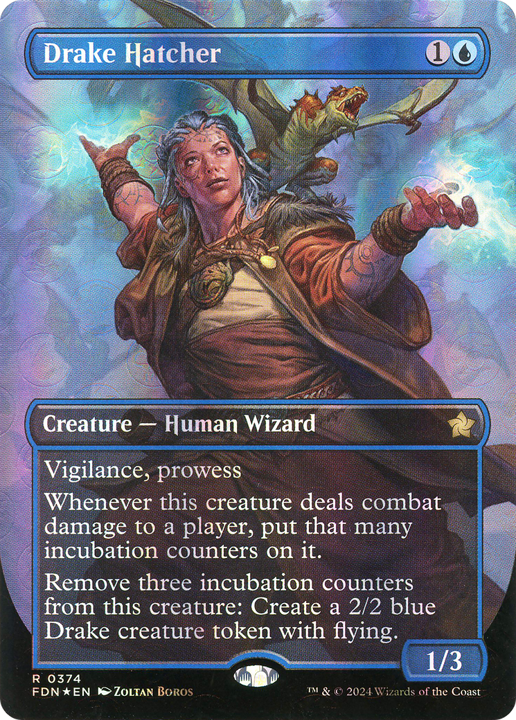 Image of Drake Hatcher (Borderless) (Mana Foil) (FDN-374) - Foundations (Borderless) Foil