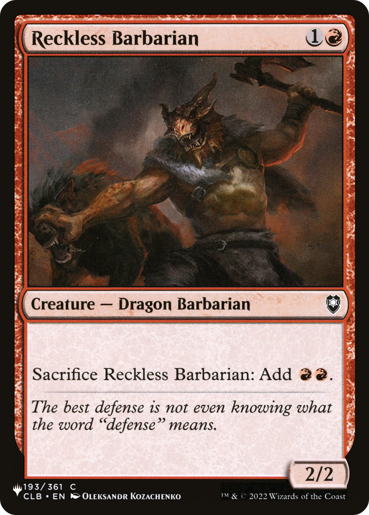Image of Reckless Barbarian (LIST-CLB-193) - The List