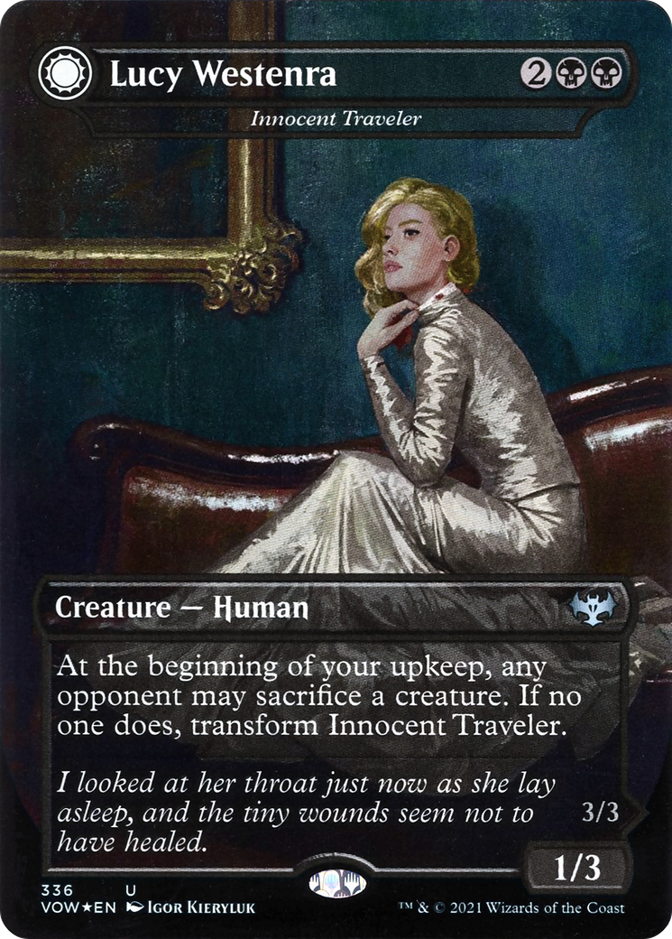 Image of Lucy Westenra - Innocent Traveler (VOW-336) - Innistrad: Crimson Vow: (Double Faced Transform) (Borderless) Foil