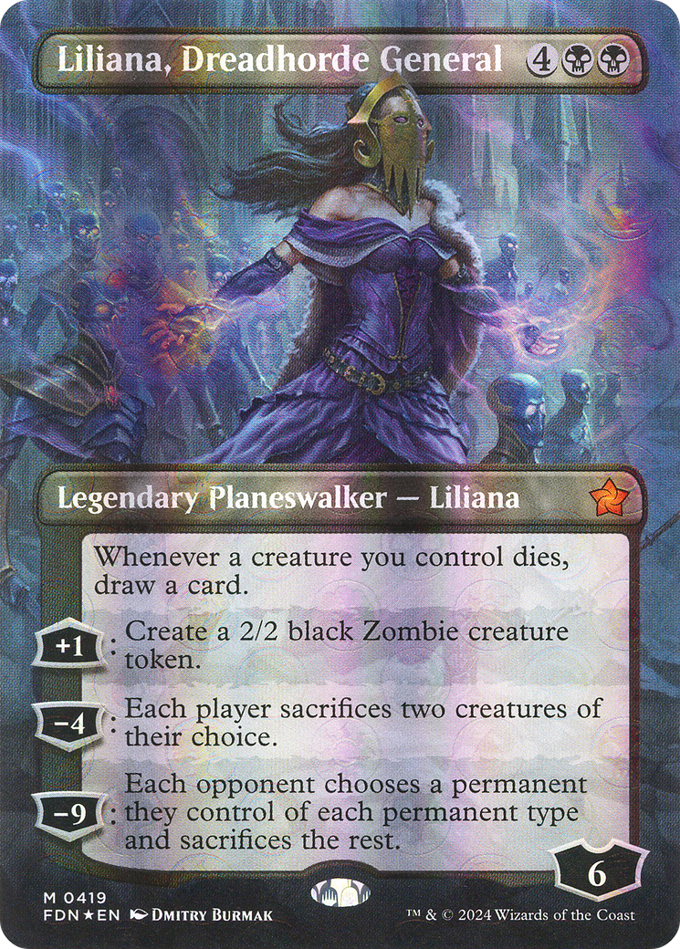 Image of Liliana, Dreadhorde General (Borderless) (Mana Foil) (FDN-419) - Foundations (Borderless) Foil