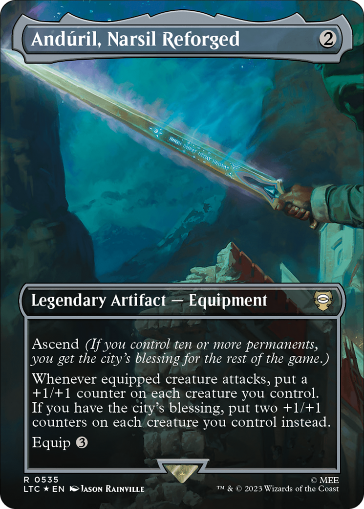 Image of Anduril, Narsil Reforged (Borderless) (Surge Foil) (LTC-535) - Tales of Middle-earth Commander (Borderless) Foil