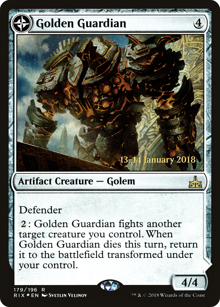 Image of Golden Guardian (PRE-179) - Rivals of Ixalan Promos: (compasslanddfc) Foil