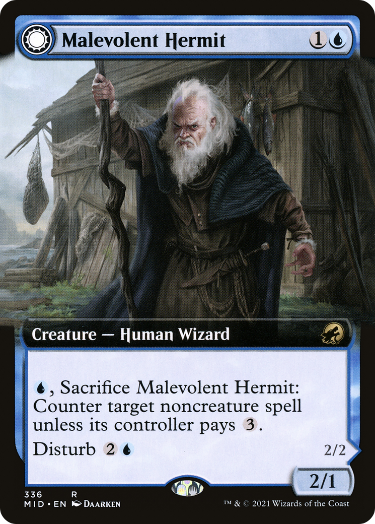 Image of Malevolent Hermit (Extended Art) (MID-336) - Innistrad: Midnight Hunt: (Extended Art, Double Faced Transform) Foil