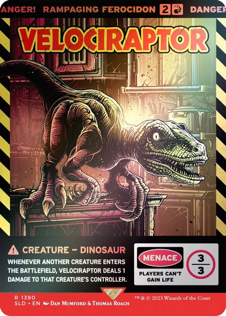 Image of Velociraptor - Rampaging Ferocidon (Rainbow Foil) (SLD-1390★) - Secret Lair Drop / Velociraptor: (Full Art) (Borderless) Foil