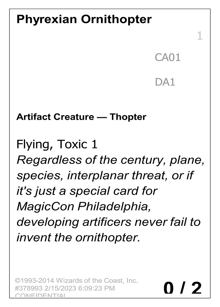 Image of Phyrexian Ornithopter (UNK-CA01) - Unknown Event