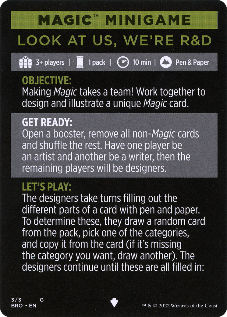 Image of Look at Us, We're R&D // Look at Us, We're R&D (cont'd) (MBRO-003) - The Brothers' War Minigames