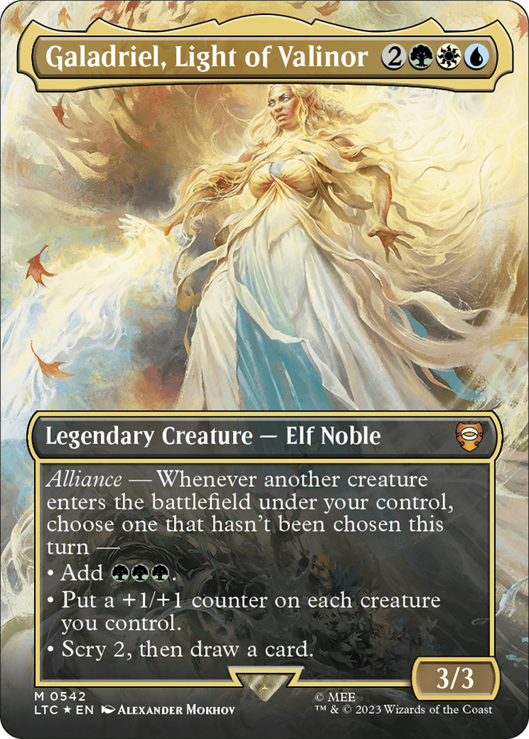 Image of Galadriel, Light of Valinor (Borderless) (Surge Foil) (LTC-542) - Tales of Middle-earth Commander (Borderless) Foil