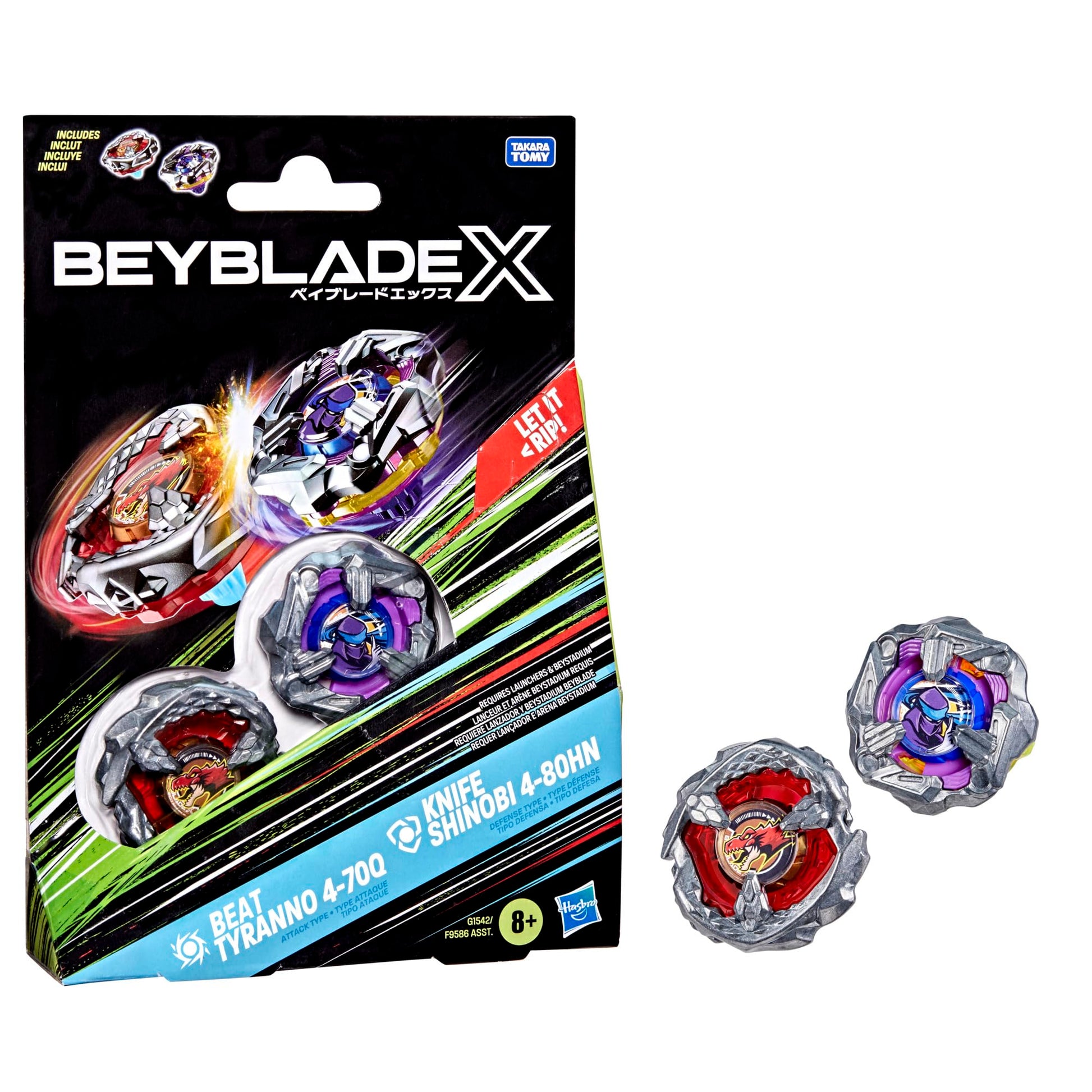 Hasbro Beyblade X Beat Tyranno 4-70Q & Knife Shinobi 4-80HN Dual Pack Set