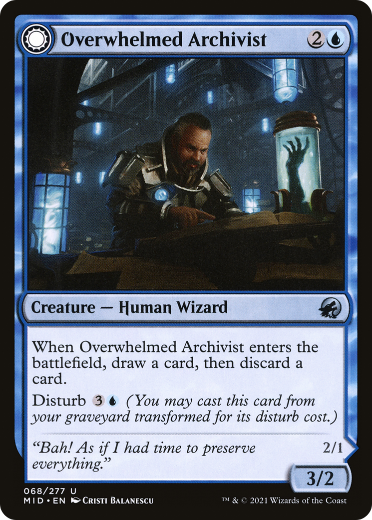 Image of Overwhelmed Archivist (MID-068) - Innistrad: Midnight Hunt: (Double Faced Transform) Foil