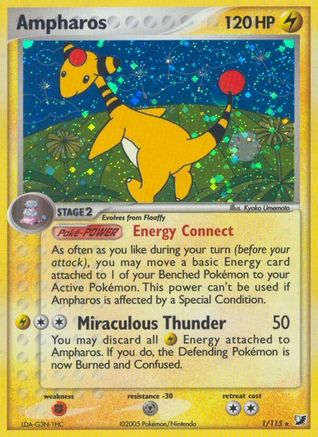 Image of Ampharos 001  - Reverse Holofoil Unseen Forces - Holo Rare