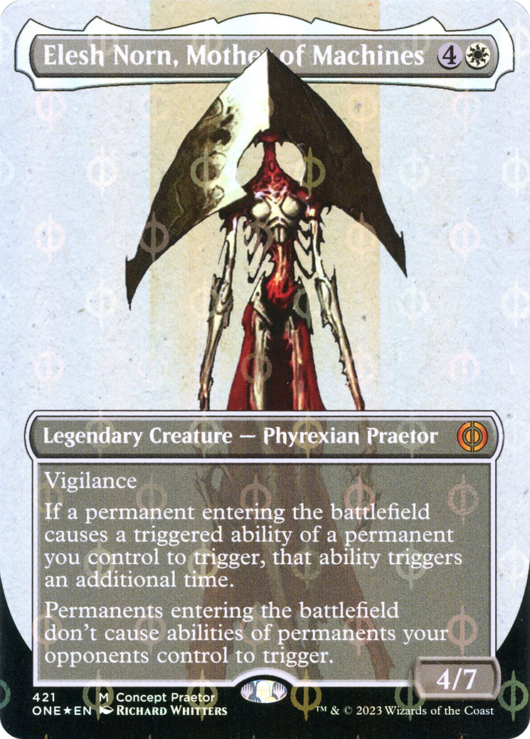 Image of Elesh Norn, Mother of Machines (Concept Praetor) (Step-and-Compleat Foil) (ONE-421) - Phyrexia: All Will Be One (Borderless) Foil