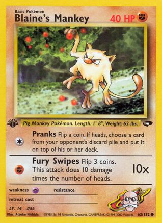 Image of Blaine's Mankey 063/132  - 1st Edition Gym Challenge - Common