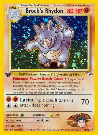 Image of Brock's Rhydon 002/132  - Unlimited Holofoil Gym Heroes - Holo Rare