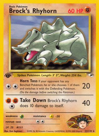 Image of Brock's Rhyhorn (22) 022/132  - 1st Edition Gym Heroes - Rare