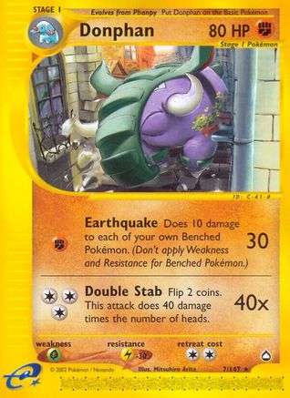 Image of Donphan 007  - Reverse Holofoil Aquapolis - Rare