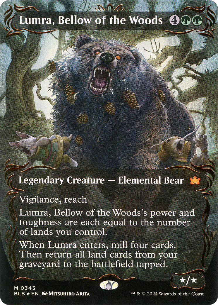 Image of Lumra, Bellow of the Woods (Borderless) (Raised Foil) (BLB-343) - Bloomburrow: (Showcase) (Borderless) Foil