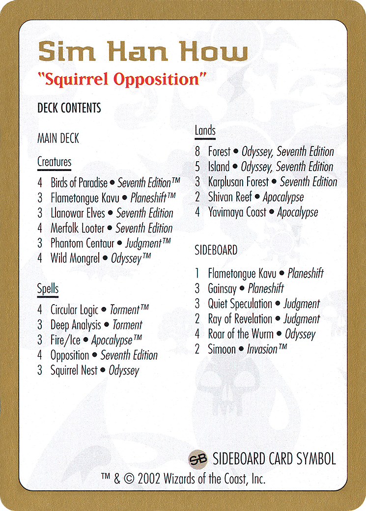 Image of 2002 Sim Han How Decklist Card (WCD-) - World Championship Decks 2002