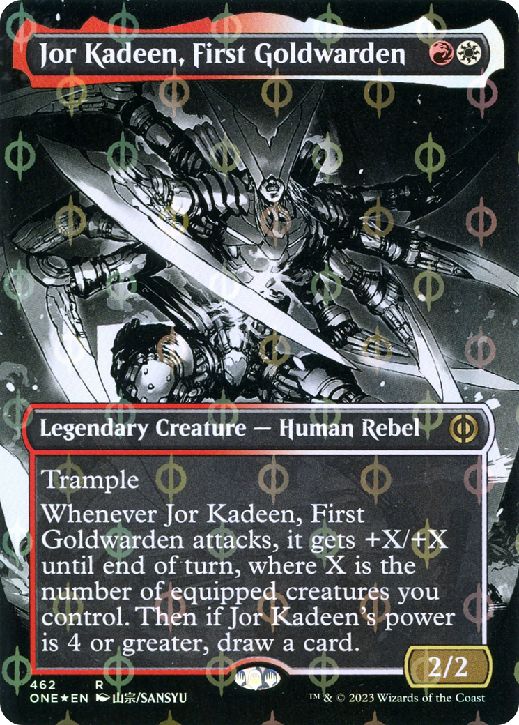 Image of Jor Kadeen, First Goldwarden (Borderless) (Step-and-Compleat Foil) (ONE-462) - Phyrexia: All Will Be One: (Showcase) (Borderless) Foil