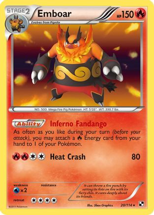 Image of Emboar (20) 020/114  - Holofoil Black and White - Holo Rare