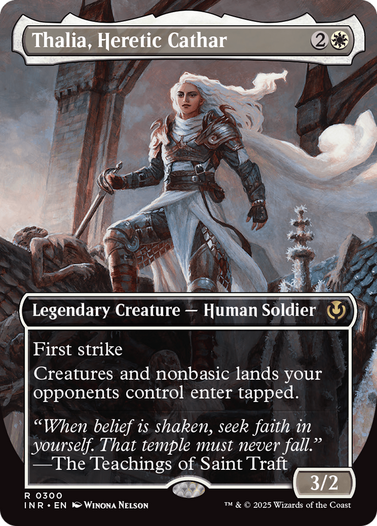 Image of Thalia, Heretic Cathar (Borderless) (INR-300) - Innistrad Remastered (Borderless) Foil