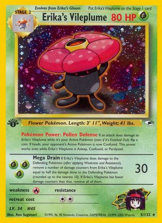 Image of Erika's Vileplume 005/132  - Unlimited Holofoil Gym Heroes - Holo Rare