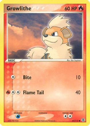 Image of Growlithe 064/112  - Reverse Holofoil FireRed & LeafGreen - Common