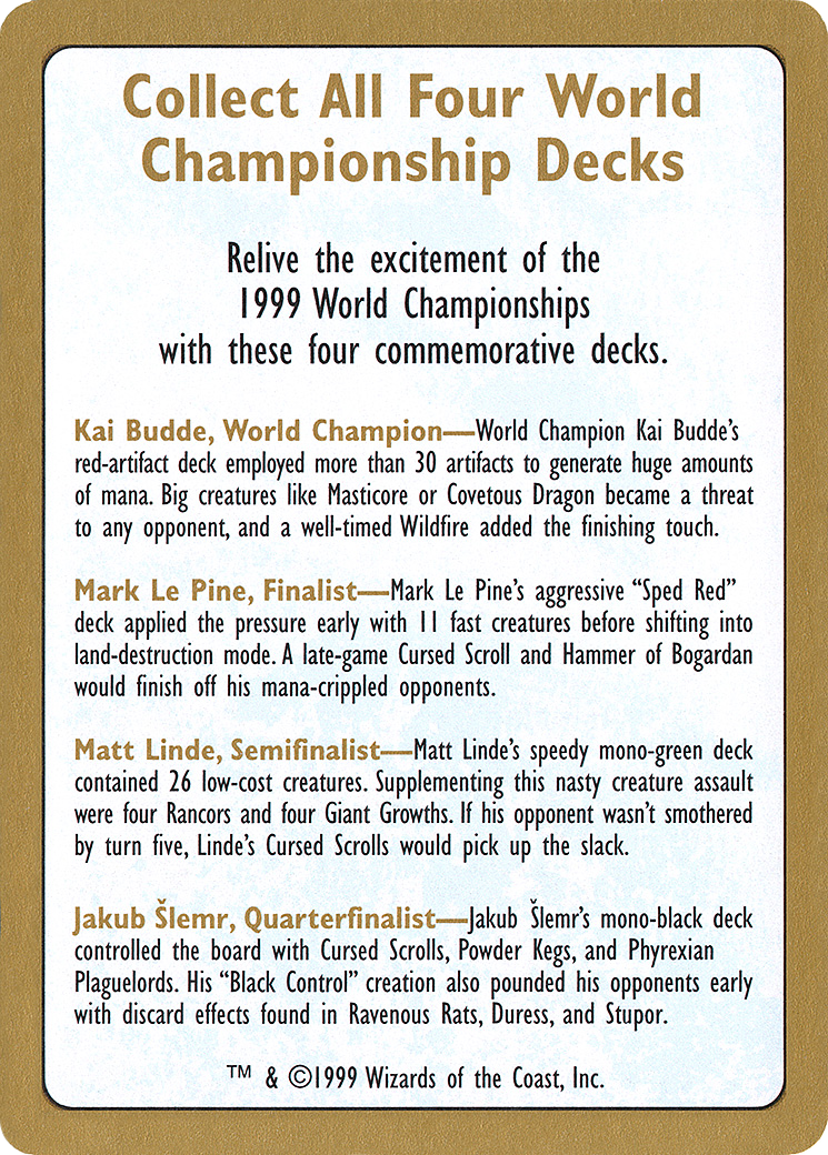 Image of 1999 World Championship Advertisement Card (WCD-) - World Championship Decks 1999