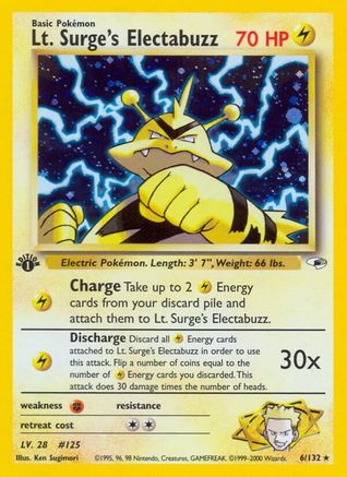Image of Lt. Surge's Electabuzz (6) 006/132  - Unlimited Holofoil Gym Heroes - Holo Rare